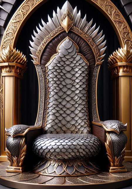 a throne, scaleboundsdxl, <lora:scaleboundsdxl:1>, best quality, masterpiece,  brown scales, gold scales, epic, throne room,