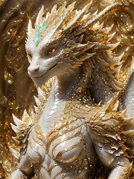 gold dragon,dragon horns,gleaming diamond dragon with golden accents,radiating light,amidst brilliance,symetrical hyperdetailed texture,pearl filigree,concept art,artstation,perfect composition,luxuriant,masterpiece,glittering professional photography,macro,natural lighting,canon lens,shot on dslr 64 megapixels sharp focus ethereal,mugshot,from side,<lora:Classic Western Dragons XL>,<lora:xl_more_art-full_v1:1>,<lora:JuggerCineXL2:1>,<lora:dungeons_and_dragons_xl_v3:0.5>,<lora:SDXL_Sacred_beast:0.2>,<lora:add-detail-xl:1>,<lora:jade:0.7>,(girl:0.5),<lora:Scaleborn_SDXL:0.4>,<lora:Made_of_pieces_broken_glass_v2-000005:0.2>,<lora:xl-shanbailing-1025-eastern dragon-000008:0.6>,<lora:neg4all_bdsqlsz_xl_V7:-1>,