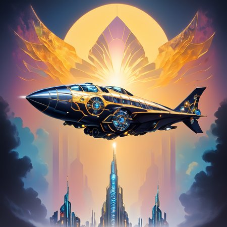 core_9, score_8_up, score_7_up,  <lora:Art_DecoPony:1> ArsMJStyle, Art Deco, The futuristic cityscape of Fritz Lang's "Metropolis," reimagined in classic Art Deco style, with soaring skyscrapers, zigzag patterns, and sleek flying vehicles set against a dramatic sunset sky.