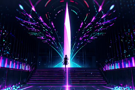 highly insanely detailed, masterpiece, top quality, best quality, highres, 4k, 8k, RAW photo, (very aesthetic, beautiful and aesthetic),  
(rsef style,fevercell style),energy_auras,overlapping_shapes,vivid_colors,gradient_blend,science_fantasy,holographic_effects,cybernetic_elements,digital_aesthetics,glitch_effects,psychedelic_art,high_contrast,dynamic_composition,geometric_patterns,motion_blur,mystical_vibes,chromatic_aberration,futuristic_design,neon_lighting, 
<lora:rsef-000225:0.6>, 
(1girl:1.3), 
1other, 
, 
, 
, 
(bra strap), 
Light Tunnel,flower,floral,stairs,lighting rounded,walkway,__lazy-wildcards/subject/env-bg/medieval/main-types/*__,neon cyan background,neon magenta background,neon purple background,(neon color background,colour sequence background,solid color background), 
, 
autumn,winter,foggy,fog,see-through,damp_environment,damp_atmosphere,supercell,star \(sky\),dusk,starfiledart,dawn,full moon,medievalâââ