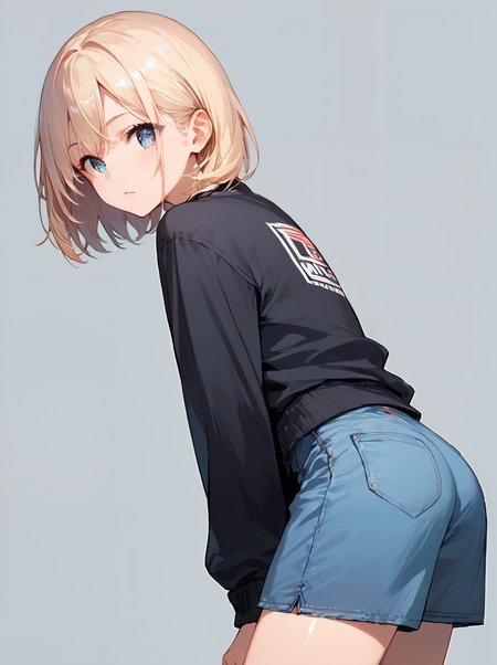 score_9, score_8_up, score_7_up,source_anime, high res image,masterpiece,best quality,(girl:1.0),cute face,clear skin,shiny hair,ultra detailed eyes,simple background, <lora:bent over_pony_V1.0:1> bent over,from side