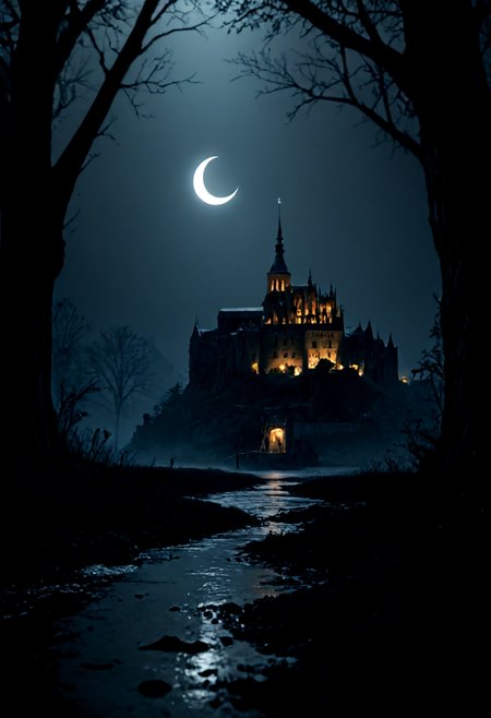 score_9, score_8_up, score_7_up, BREAK, rating_safe, 
horror \(theme\), night, 
castle, ghoul, creature, swamp, crescent pin, 
dramatic lighting, very detailed, realistic, highly detailed, dramatic shadows, depth of field,
<lora:sdxl_lightning_4step_lora:1>,
<lora:add-detail-xl:1>,
<lora:MONT_ST_MICHEL_V1_PDXL-000006:0.8>