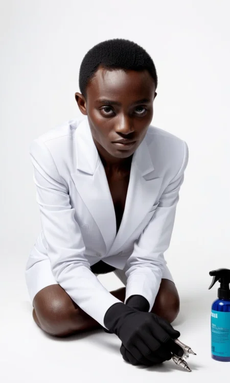 detailed glam photoshoot by Viviane Sassen, GatiMuti plumber sifaka mending tubes, Professional, modern, product-focused, commercial, eye-catching, highly detailed  , <lora:offset_0.2:0.8>  , <lora:xl_real_beta1:0.8>  , <lora:!action-sdxl-V0.5:1>