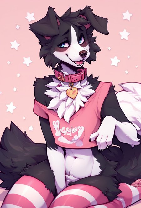 femboy, collie, striped stockings, collar, thighs, zPDXL  <lora:Femboy-000003:1>