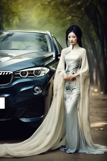 <lora:Zhang Jingna Style:1>Zhang Jingna Style - Beautiful Chinese woman with BMW