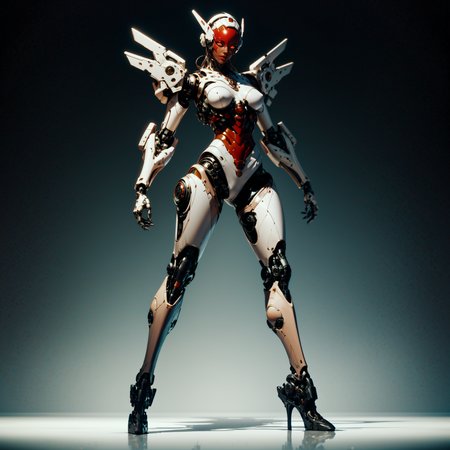(score_9, score_8_up, score_7_up, zPDXL), (thick lineart, sharp edges, cel shading, linear hatching)
BREAK
full body, 1women, dark-skinned female,  femme fatale with red lips, shiny eyes, captivating gaze, , delicate and smooth skin, perfect body, thighs, highly detailed, glossy lips, female focus, robot, cyborg , android, mechanical arms, cyborg, robot joints, mechanical parts, tube, spine, cybernetic neck, bionic torso, bionic skin, silhouette in the style of dark wave, vector art illustration, background is a fiery green and red  wavy pattern, dramatic shadows, contrast lighting, high detail