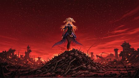 masterpiece, best quality, amazing quality, klskx, 1girl, fischl \(genshin impact\), outdoors, (scenery:1.3), horror, dark fantasy, desolate landscape, (blood-red mist:0.9), (crimson sky:1.0), (dead twisted trees:0.8), (ominous ruins:1.0), towering jagged rocks, (distant burning horizon:1.0), scattered black crows, (monochrome:1.1), red tones, volumetric lighting, intricate details, blurry background, depth of field <lora:spo_sdxl_10ep_4k-data_lora_webui:1.0> <lora:illustriousXL_stabilizer_v1.23:1.0> <lora:illustrious_quality_modifiers_masterpieces_v1:0.6> <lora:klskx_wai:0.7000000000000001>