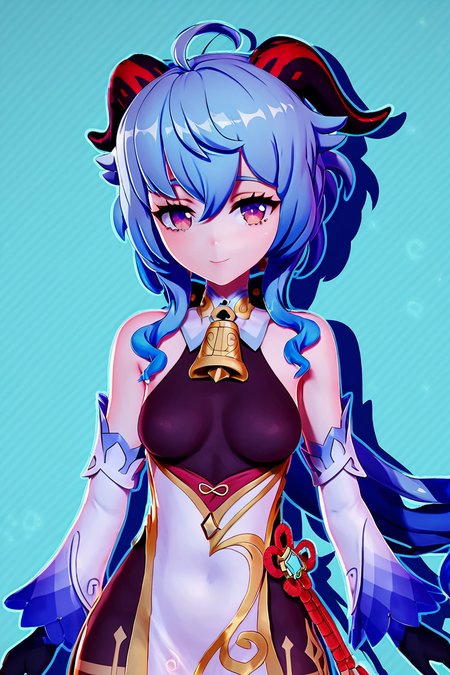 score_9, score_8_up, score_8, medium breasts, (curvy), cute, eyelashes,       BREAK, , BREAK, <lora:genshin-ganyu-ingame-ponyxl-lora-nochekaiser:0.7>, ganyu, blue hair, goat horns, horns, long hair, purple eyes, sidelocks, gloves, bare positive:BREAK, shoulders, detached sleeves, black gloves, bell, bodysuit, neck bell, black bodysuit, vision \(genshin impact\), bodystocking, cowbell, chinese knot,, <lora:Zy0n7_PDXL:1.0>, , BREAK,  smile, looking at viewer, cowboy shot,  embedding:zPDXL, Expressiveh, <lora:SDXLFaeTastic2400:0.5>,  <lora:Expressive_H-000001:0.4>,