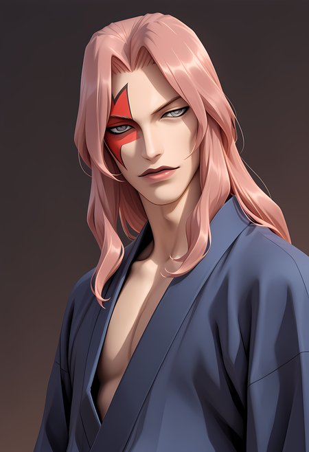 masterpiece, best quality, amazing quality, abstract background, BREAK
1boy, solo, male focus, dds_bat, pink hair, long hair, face mark, grey eyes, lipstick, yukata, japanese clothing, BREAK
<lora:cfg_scale_boost:.6>   <lora:Bat_-_Digital_Devil_Saga_-_ILXL:0.8>