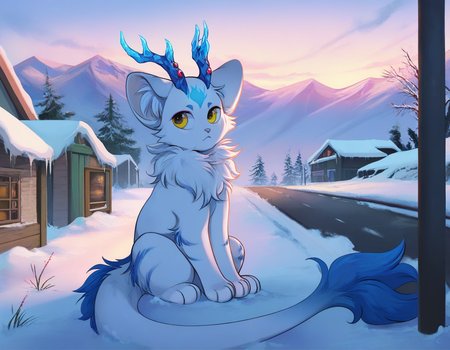 (masterpiece, best quality:1.1), fantasy kinoko, <lora:N11_KinokoV2_22_1206:0.7>, solo,hioshiru, outdoors, street, snow, sandazaar
