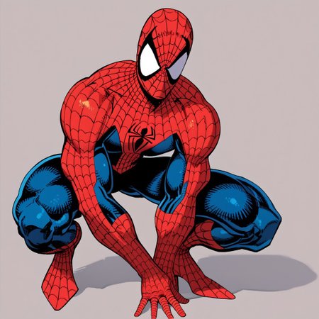 score_9,score_8_up,score_7_up,spider web print, solo, 1boy, , spider-man,male focus, bodysuit, ,  superhero,crouching,mask
