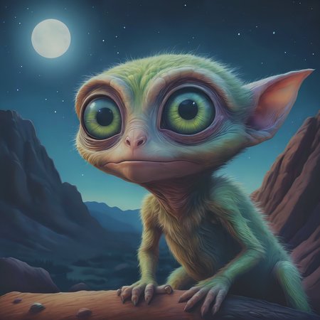A curious alien creature, furry, large eyes, staring in wonder at the night sky. Colored pencil drawing.

<lora:PencilDrawEn01_CE_SDXL:0.6>
