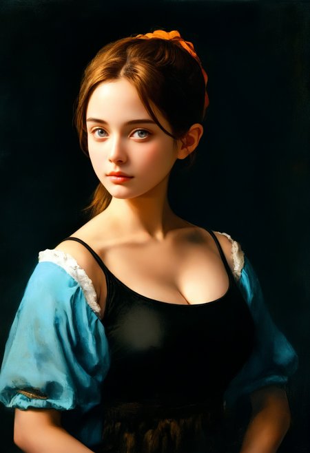 score_9, score_8_up, score_7_up, source_anime, perfect anatomy, ,dark room ,black theme,
1girl , 20yo, brown hair, gray eyes, (large breast:1), (ponytail:1.1), medium hair,(curvy:1.1),(light blue clohtes:1.1),bangs,  }, solo,,upper body,background, standing  ,  casual ware  , clothed, chiarosucuro style, oil painting, dark background <lora:chiarosucuro-01:1.1>
