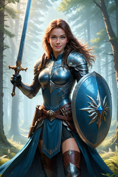 heroine,by Alena Aenami and Adam Hughes in the style of Mikko Lagerstedt,,  character, sword and shield <lora:sword_and_shield:0.45>  ,  <lora:more_art:0.35> <lora:RMSDXL_Enhance:0.50> <lora:RMSDXL_Creative:0.50> <lora:RMSDXL_Photo:0.50> <lora:RMSDXL_Darkness_Cinema:0.50> <lora:clothing_slider:1.50> <lora:great_lighting:1.50> <lora:aesthetic:1.50> <lora:looking_at_viewer:1.50> <lora:photorealistic_portrait_v2:0.25> <lora:attractive_v2:0.15> <lora:extremely_detailed_v2:0.25> <lora:add_detail:0.25> <lora:perfect_eyes:0.25> <lora:perfect_hands:0.50> <lora:midjourney:-0.15>