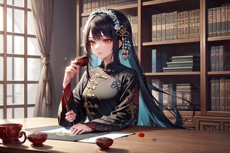 highly insanely detailed, masterpiece, top quality, best quality, highres, 4k, 8k, RAW photo, (very aesthetic, beautiful and aesthetic),  
(code_style,codestyle),(sympattern,geometric pattern:1.2), 
<lora:CodeStyle (half generic class)_564920:0.5>, 
(1girl:1.3), 1other, 
Chinese calligraphy in background,âââ