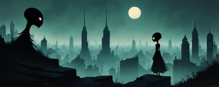 score_9, score_8_up, score_7_up, score_6_up, score_5_up, score_4_up, female alien species silhouette, cityscape, backlight, overcast, eerie nighttime <lora:ponys-dream:.9>