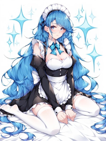 score_9, score_8_up, score_7_up, score_6_up, score_5_up,  <lora:yukinXLP:1> yukin, 1girl, blue hair, long hair, maid, thighhighs, kneeling,