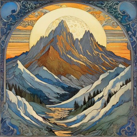 Ivan Bilibin Style   Moon and mountains