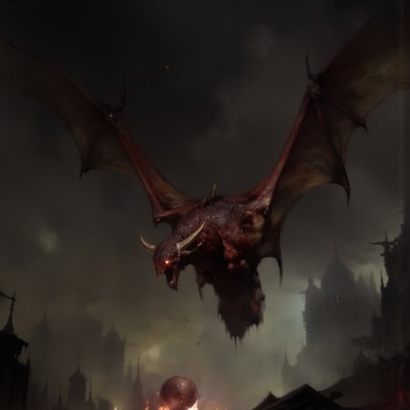 first person pov, 3D01S, simple background atmospheric and powerful dark fantasy, natural organic and first person pov of a 
A small menacing, red-skinned fire gargoyle, blending the features of a bat and a demon. Its short body is covered in rough, crimson hide, with massive leathery wings stretching from its back, ready to launch into the air. Its glowing, fiery eyes pierce the darkness, while sharp horns protrude from its head. The creature's hands, tipped with razor-like claws, clutch a ball of bloody meat, ready to hurl at its prey. Its stance is hunched, exuding an aura of fear. Its long, sharp fangs glisten. It hovers just above the ground, prepared to unleash fiery devastation from the skies. The creature embodies the brutal, animalistic enforcer of the infernal realm. 
UHD letterboxed game trailer frame chromatic aberration dark atmosphere sharp masterpiece with a focus on the character, elden ring style, dark atmosphere, chromatic aberration