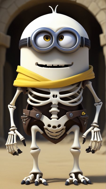fantasy, archaeology  theme, <lora:MinionStyleXL:1> MinionStyle skeleton as a minion