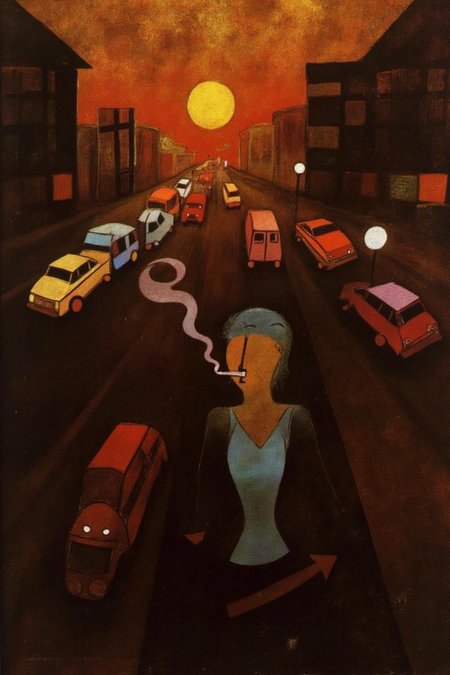 paulklee1 painting of a woman smoking at a busy street corner at sunset.
  <lora:paulklee1_cap_d8a4e12:1.0><lora:839870388180746205:0>