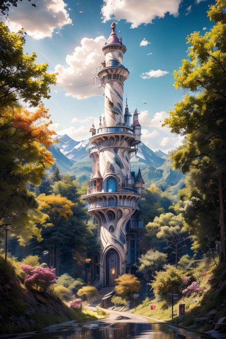 realistic analog photo, award winning photo, MarbleStainlesssteelWorld witow, no humans, scenery, blue sky, road, nature, outdoors, RAW, highres, 8k, uhd, High Dynamic Range, tonemapping, crisp details, portcullis,