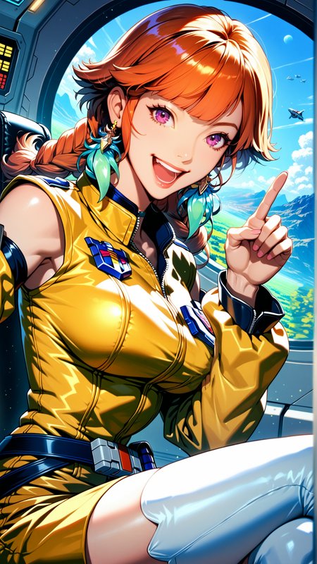 (zPDXL), (((cowboy shot))), (((dynamic pose))), (((dynamic angle))), sehele style, webtoon, anime, centered, perfect hands, upper body focus, 1girl, 1woman, yellow Star Trek uniform outfit, happy open mouth, pointing forward with one hand, (((sitting in captain's chair))), kiara_default, Star Trek bridge, sci-fi, <lora:sd_xl_dpo_lora_v1:1>, <lora:Seunghee_Lee_Style_PDXL:1>,  <lora:Takanashi_Kiara_all_outfitsPonyXL:0.8>
