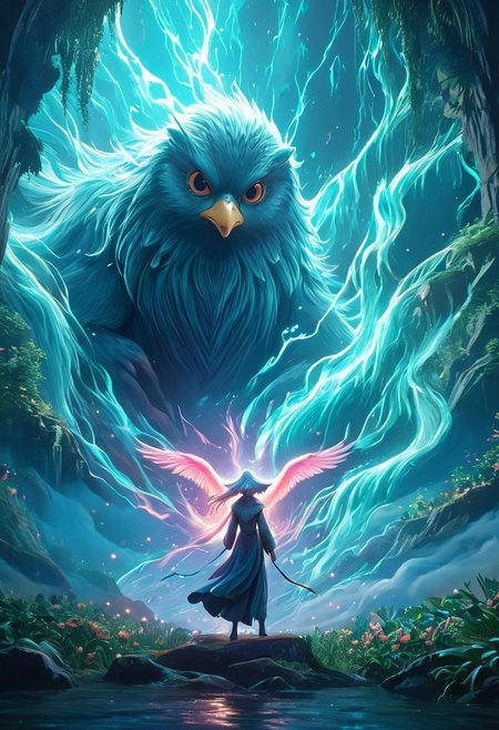 Dave the Duck facing giant alien monsters, whimsical fantasy scene, Gandalf the Grey battling Voldemort in the background, pure magic flowing through the air, vibrant colors, dreamlike atmosphere, digital art, art by Yuumei and Ross Tran, 8k resolution, concept art with a focus on environmentalism and femininity, characters in action, pastel colors, detailed and imaginative composition. 
concept-art, fantasy, epic, majestic, magical, dreamy, perspective, light and shadow, moody, epic, 
beautiful, painterly, aesthetic, textural, vivid, vibrant, intricate details, highly detailed, ultra-detailed, absurdres, 
novuschroma53 style, DonMM4g1cXL, aid291, bosstyle