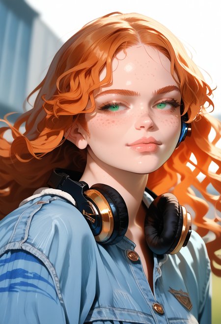 score_9, score_8_up, score_7_up, Stable_Yogis_PDXL_Positives,zPDXL3
1girl, <lora:sasink_202img_ponyxl_autism_xl_1_standard_withcap_merger-14_55_05_05-saxsnk:0.8> saxsnk, ginger hair, long wavy hair, green eyes, pale skin,  good face, good eyes, freckled cheeks, 
wearing , red and blue stripes, light blue jeans, white sneakers, headphones around neck, 80s style, casual outfit, tomboy fashion, loose jacket,
  <lora:pixelbuildings128-v2:1>, <lora:CMN(Pony)0.1v_2:1>  , <lora:Sinozick_Style_XL_Pony:1> sinozick style