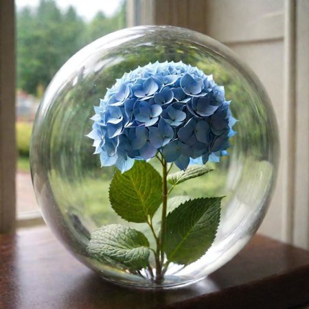 a hydrangea in a glass ball