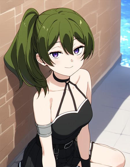 score_9, score_8_up, score_7_up
BREAK
ubel_olis, 1girl, solo, side ponytail, medium hair, green hair, purple eyes, o-ring choker, halterneck, black dress, small breasts, armlet, arm strap, single elbow glove, black belt, pleated skirt, suspenders hanging
BREAK
looking at viewer, smile
BREAK
outdoors
<lora:Ubel_SousouNoFrieren_v1:1>