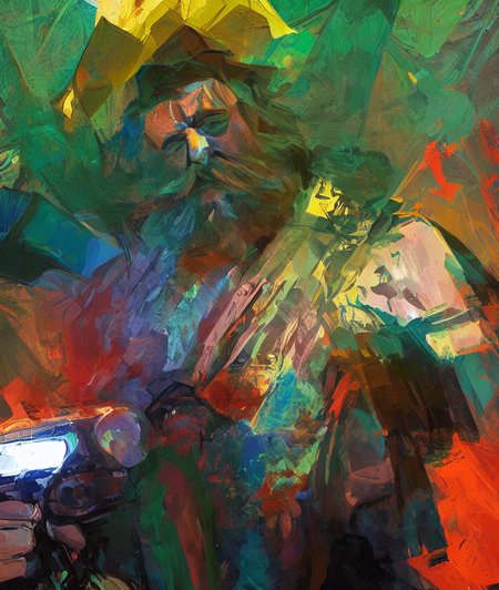 drunk man with beard , expressionism, light rays, expressionism, digital art, colorful background, moscow, Disco Elysium-,<hypernet:discoElysiumStyle_discoElysium:1>