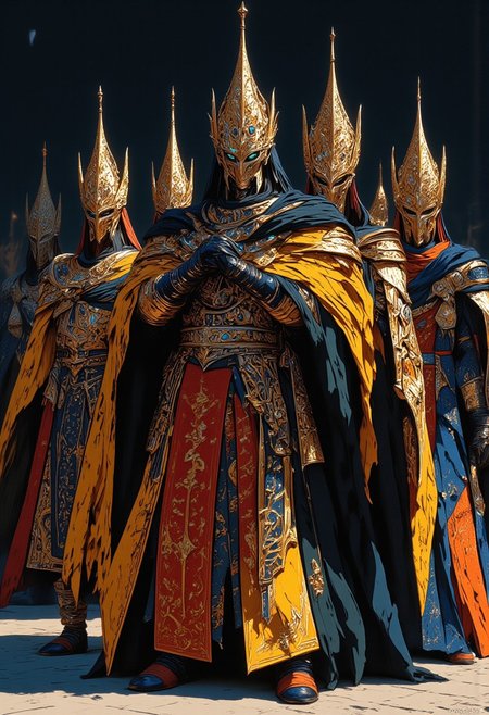 « There waited five tall men in gowns of embroidered silks, with double-crowned headgear lending them an impressive dignity. »