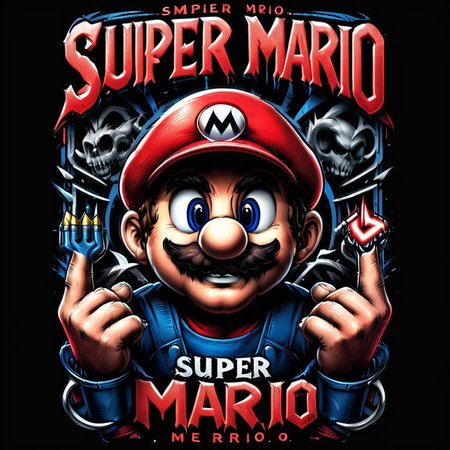 impactful color paint of  Mario,  Text "SUPER MARIO" , highly detailed, vibrant colors , 8k, sharp, professional, clear, high contrast, high saturated, , vivid deep blacks, crystal clear, <lora:Rock_Metal_Style:1>
