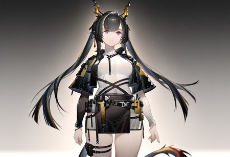 solo, 1girl, chen_qianyu_concept_\(arknights\), black skirt, black miniskirt, 
masterpiece,