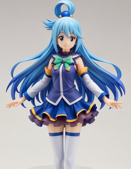score_9, score_8_up, score_7_up, source_anime,
konosubaaqua, <lora:konosuba-aqua-s2-ponyxl-lora-nochekaiser:0.5>,
aqua \(konosuba\), long hair, blue eyes, hair ornament, very long hair, blue hair, hair rings, single hair ring, hair bobbles,
skirt, shirt, thighhighs, bare shoulders, detached sleeves, white thighhighs, blue skirt, blue shirt, green bow,
<lora:gsc-figurines-ponyxl-lora-nochekaiser:1>, gsc figurines, 1girl, smile,