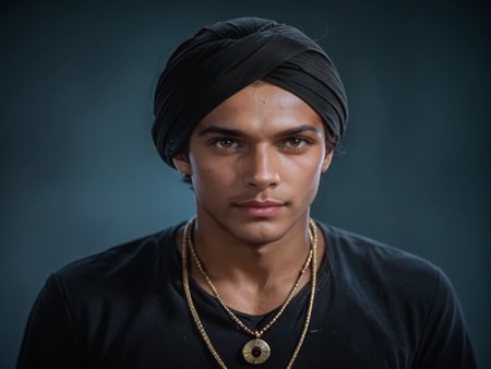 Score_9, score_8_up, score_7_up, realistic, BagdadThief, technicolor, a man wearing a turban, dark skin, necklace <lora:Bagdad:.6>