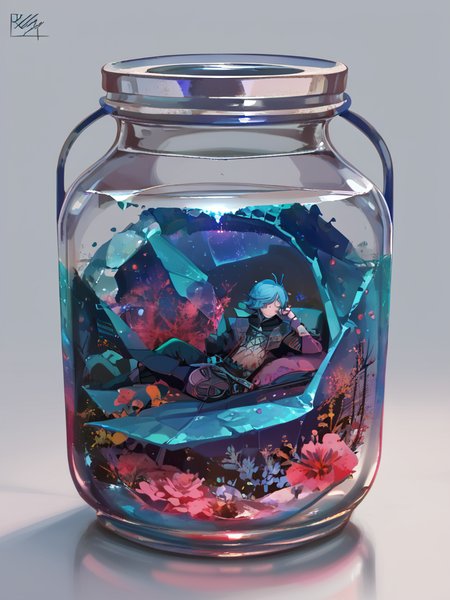PDXL, <lora:KukkaV2:1>, kukk4, volumetric reflections, volumetric shadows, HDR, shot on Canon DSLR,
a giant crystal in front of a galaxy, reflecting the light, small glass jar