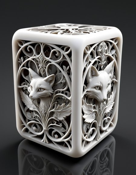 professional 3d model of Art Nouveau  Chromatic npr (non-photorealistic rendering) fox engine realist decalcomania 2d, 
white 3d model of a Dice
natural, shimmering, vibrant, gothic, rpg,1400ad, ultra detailed, detailed, immersive, reminiscent of high fantasy RPG games, HD, masterpiece, best quality, hyper detailed, super realistic, award-winning, professional, breathtaking,
 <lora:3DPrintingXL:1> whitemold, 3d printed mold, octane render, highly detailed, volumetric, dramatic lighting