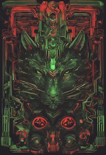 logo, vector, Black, Green, Red, TEXT: "Shadow", mystic, fantasy, cyberpunk, steampunk, Cat, 8k, intricate details, octane render, masterpiece.