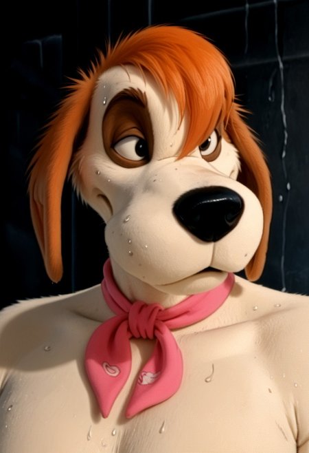 score_9, score_8_up, score_7_up, source:furry, dynamic lighting, detailed background, nature background,  anthro, furry, detailed eyes. detailed face, furry male, headshot, solo,
BREAK
Mealy_Potatoes, anthro dog, furry male, cartoon dog, beige fur, orange spots, orange hair, black eyes, black nose, orange ears, long ears, animal ears, floppy ears, long hair, hair covering one eye, pink kerchief,
BREAK
male, musk, hyper muscle, sweat, sweaty, musk clouds, hyper muscular, hairy, Sweaty armpit
<lora:add-detail-xl:1.5>