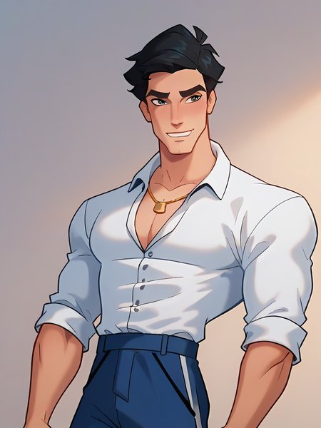 score_9, score_8_up, score_7_up, anime, 1man, w1nx_m6le9, from waist up, PrinceEric with short black hair, wearing a white shirt and blue pants.
<lora:Winxm_pxl_0.1:0.9>
<lora:Smooth Anime 2 Style SDXL_LoRA_Pony Diffusion V6 XL:1> 
<lora:Ariel_The_Little_Mermaid_for_PONY_by_Foxie:0.6>