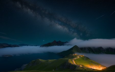 (masterpiece, high quality, highres,Highest picture quality), (Master's work),
detailed background, masterpiece, best quality, scenery, mountains,starry sky, night, night sky,star, Milky Way,(fog:0.9), silence nature,moonlight, ocean,
<lora:epiNoiseoffset_v2:1>, <lora:mochaBeautifulSky_v10:0.6>