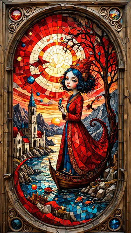 ruined postapocalypce abandoned fish eye lens epic mail art, expressionism, multilayers splatter alcohol ink, fairytale, city street art on a cracked paper, ship, dragon ruined abandoned temple, glittering, swirling mountains detailed abstract red sunset celestial sky, shadow play, by Wassily Kandinsky, Egon Schiele, Marc Chagall, Nicoletta Ceccoli, Omar Rayyan, James Jean, Craola, Andy Kehoe, patchwork, stained glass, mosaic, storybook illustration, highly detailed unusual beautiful details, intricated, intricated pose, tiny details masterpiece, high quality, intricated lighting, luminism
