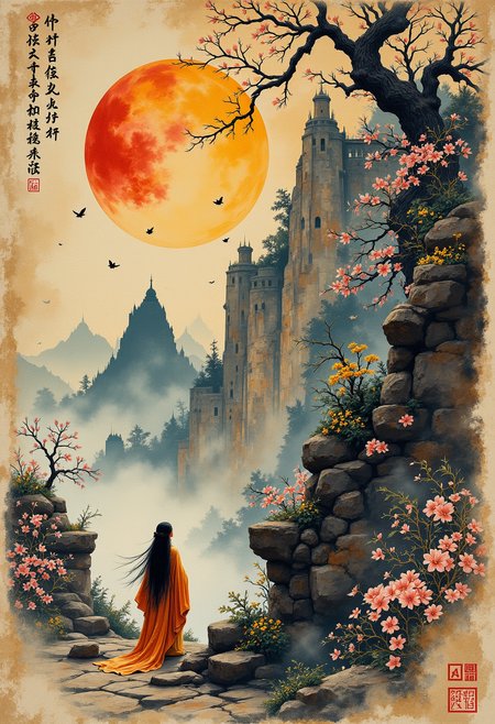 aidmafluxpro1.1,

A masterpiece of (a world of time-traveling calligraphy and painting) style created by the collaboration of Tamara de Lempicka and Yoshiaki Kawajiri.,HD32K,hyperdetailed,best quality,