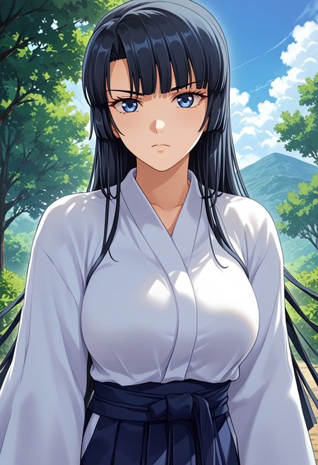 score_9,score_8_up,score_7_up,source_anime,5_figner,2d_animation,game cg,BREAK,1girl,solo,isomura rinko,long hair,blue eyes,Black hair,bangs,blue hakama,kyuudou,muneate,hakama,hakama skirt,japanese clothes,yugake,arrow \(projectile\),
large breast,upper body,serious,looking at viewer,front view,
doujyou,
masterpiece,best qualit,ultra-detailed,illustration,an extremely delicate and beautiful,beautiful detailed eyes,unity 8k wallpaper,high resolution,anime CG,official_art,