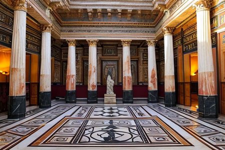 (masterpiece:1.2), (best quality,:1.2), 8k, HDR, ultra detailed, ((photorealistic)), professional light, cinematic lighting, fashion photography, ambient lighting, face lighting, <lora:detail_slider_v4:1>, Fantasy picture, OverallDetail, large ancient room with a marble table, and with a statue on the floor in the middle, RomInt, <lora:RomanInterior-10:1>, epiCPhoto
