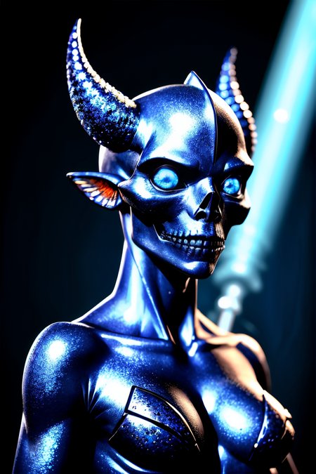 (Realistic:1.5) embers skull monster blue eyes creature arrow (projectile) skull giantess realistic monster blue skin fish embers horror (theme) magic horns animal realistic portrait arrow (projectile)  <lora:EdobFireAlienSoul_v1.0:0.8>