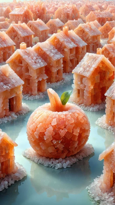 surreal, a village where houses are shaped like various types of fruit, people living inside and interacting with anthropomorphic fruit creatures, vibrant colors, whimsical and imaginative 
, <lora:dvr-hm-slt:1> dvr-hm-slt
<lora:add-detail-xl:1>,
<lora:MJ52:0.35>,
<lora:SDXLFaeTastic2400:0.325>,
(settings by AIDigitalmediaaggency:0.0001),
OverallDetailXL