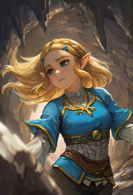 1girl, solo, princess zelda, falling, blue shirt, blonde hair, depth of field, cave, 
masterpiece, best quality, <lora:miche-guy90-Illust-Lycorisv1:1>, miccceh